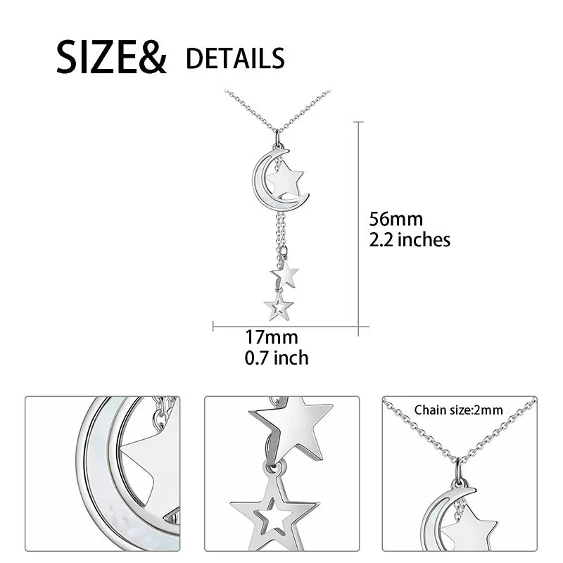 Moon Star Necklace Pendant Women Girl Jewelry Stainless Steel