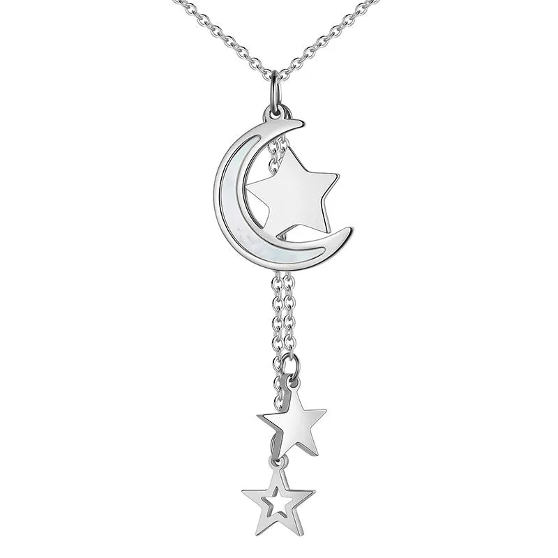 Moon Star Necklace Pendant Women Girl Jewelry Stainless Steel