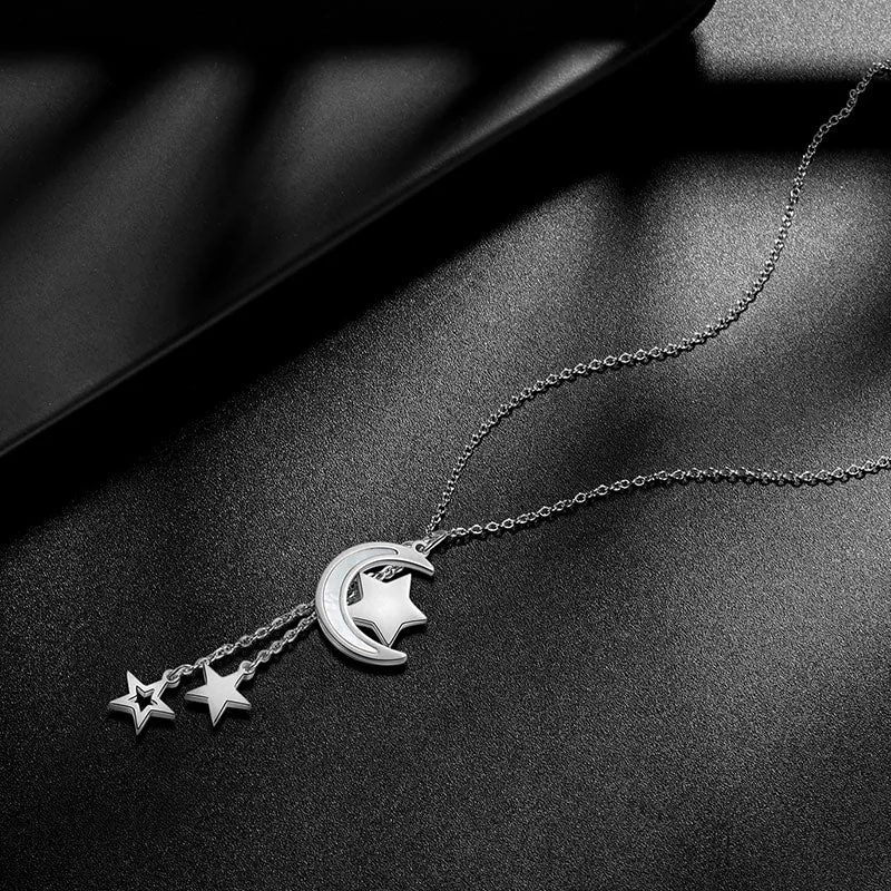 Moon Star Necklace Pendant Women Girl Jewelry Stainless Steel