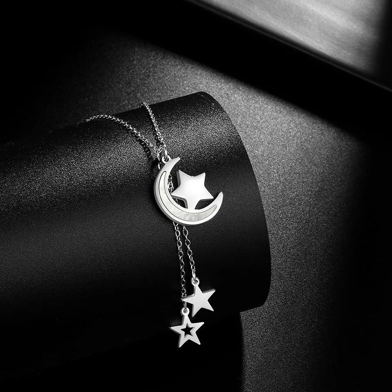 Moon Star Necklace Pendant Women Girl Jewelry Stainless Steel