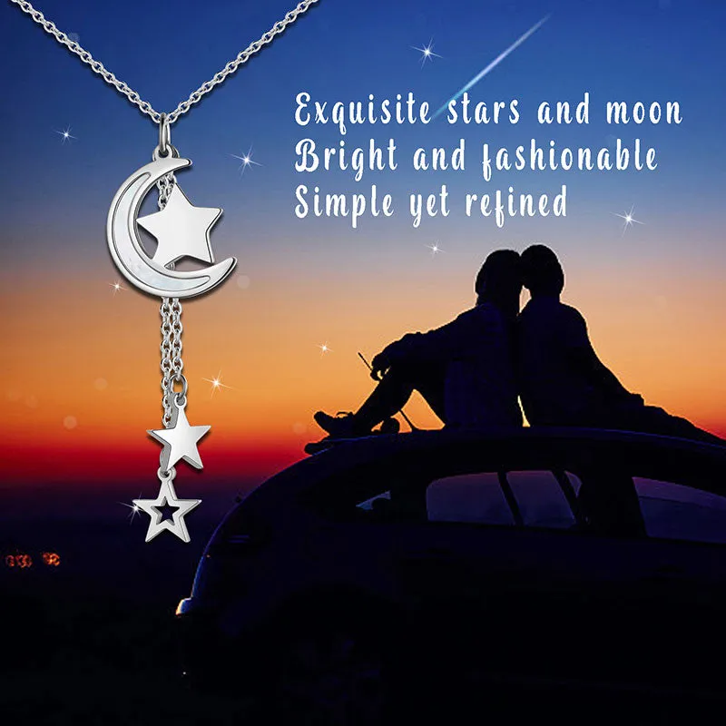 Moon Star Necklace Pendant Women Girl Jewelry Stainless Steel