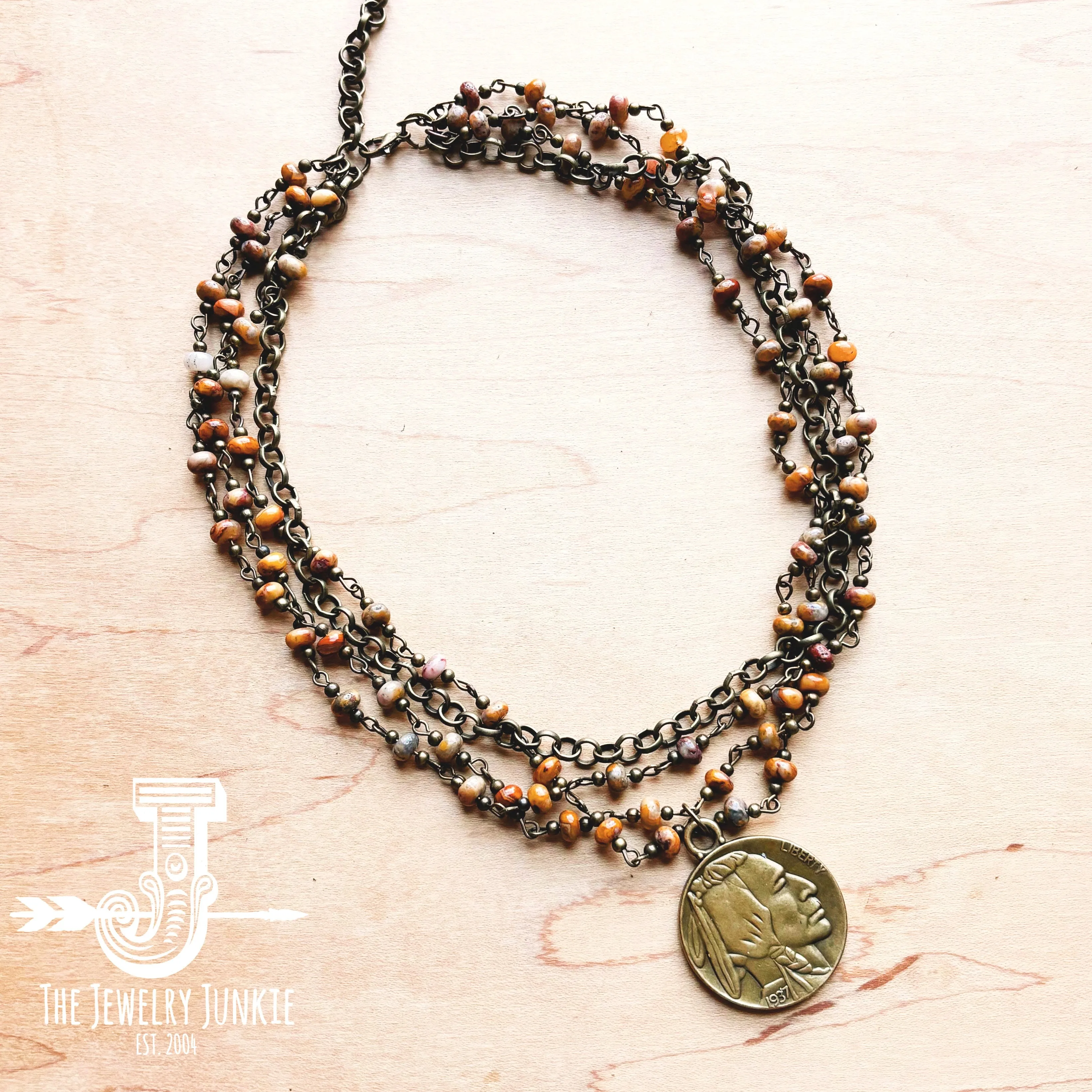 Natural Agate Collar-Length Necklace with Coin 257x