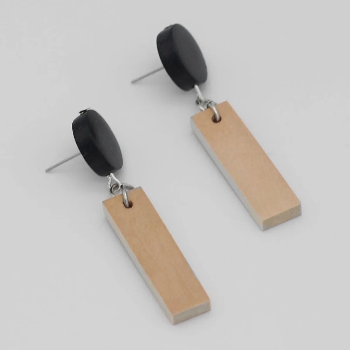 Natural Wood Rectangular Dangle Earring