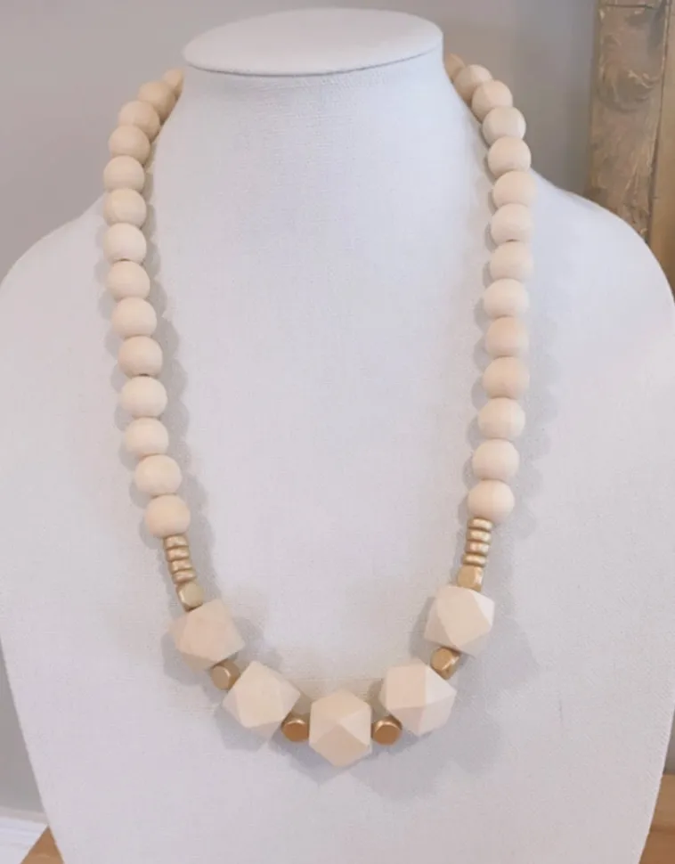 Neutral Wooden Geometric Statement Necklace