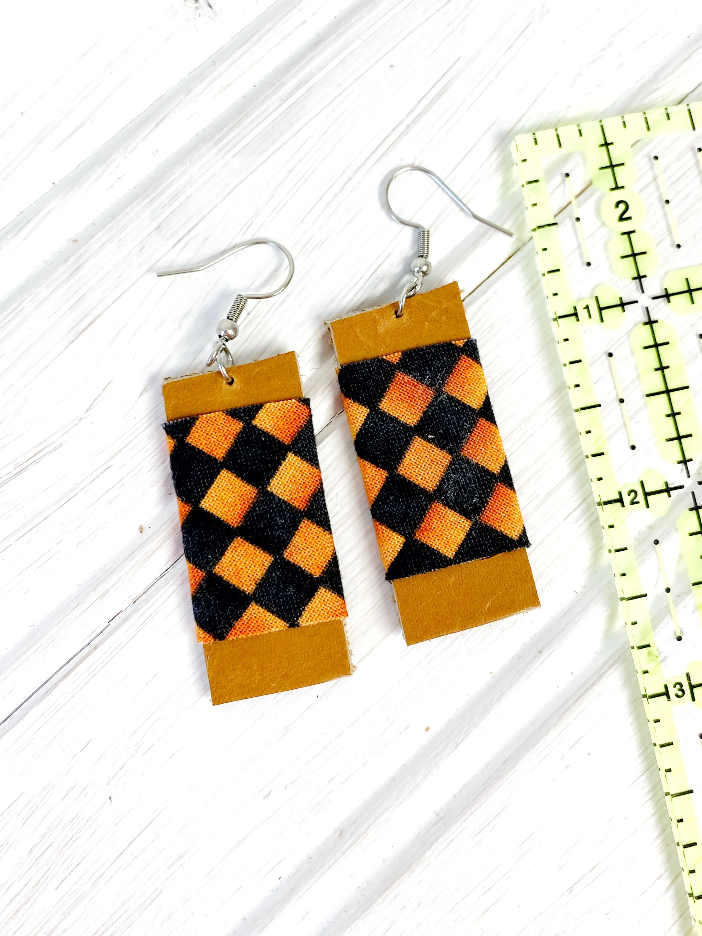 NEW! Halloween Leather Black and Orange Earrings, Upcycled Earrings for Women, Minimalist Accessories