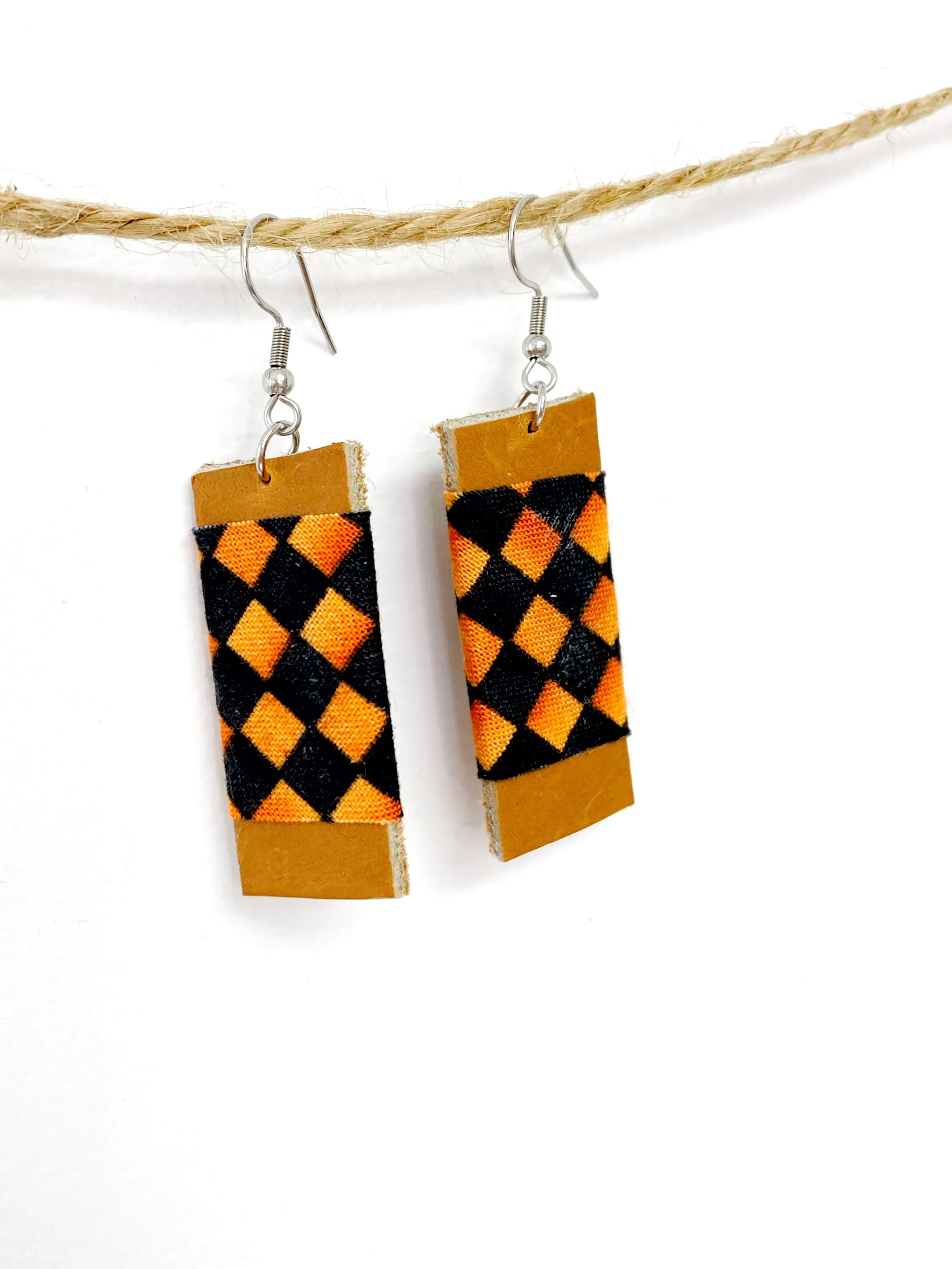 NEW! Halloween Leather Black and Orange Earrings, Upcycled Earrings for Women, Minimalist Accessories