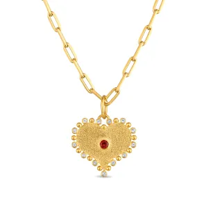 New! Statement Heart Gemstone Necklace - Garnet