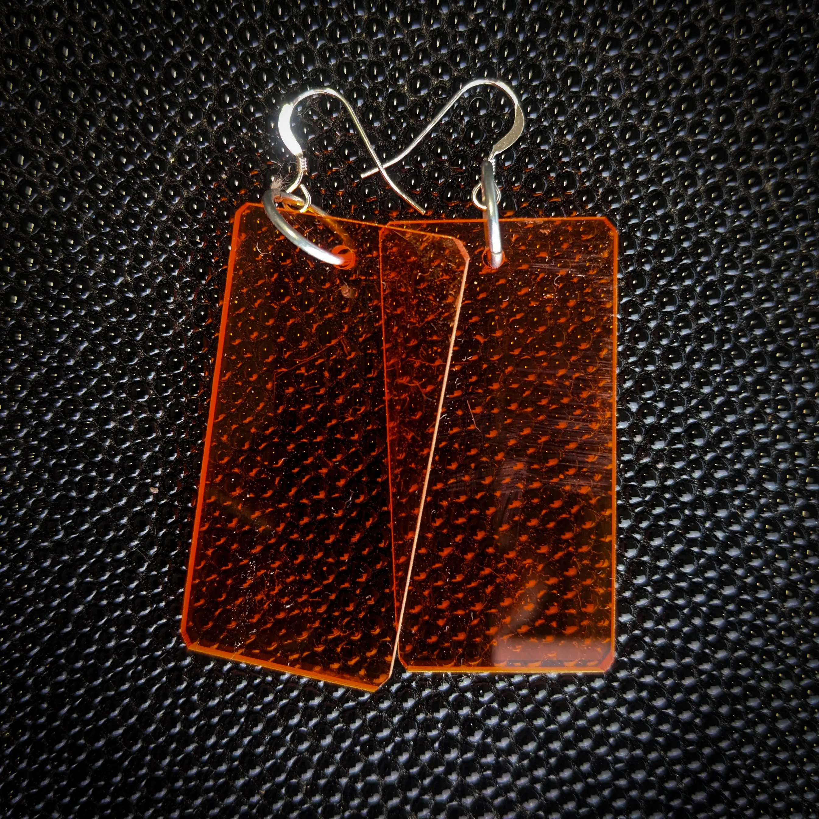 Orange Rectangle Dangle Earrings