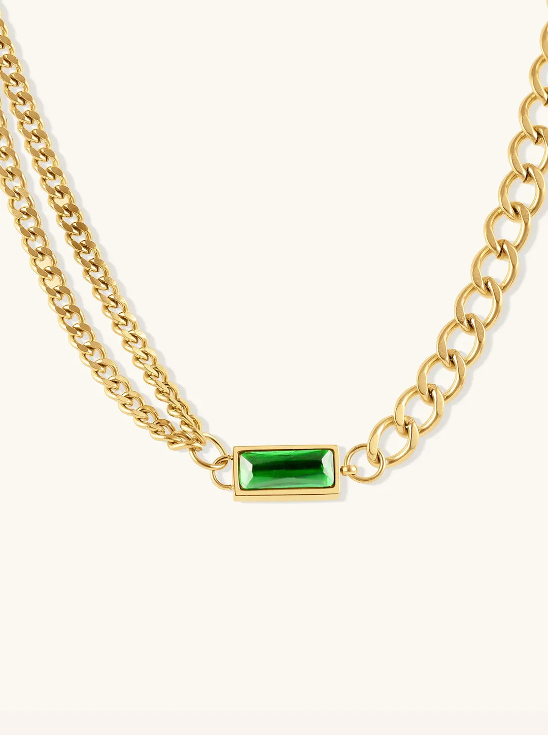 Ornaio 18 k Gold plated Green Color Square Pendant Necklace