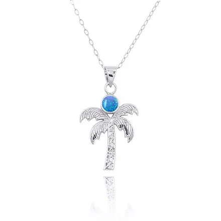 Palm Tree Necklace with Blue Opal - Miami