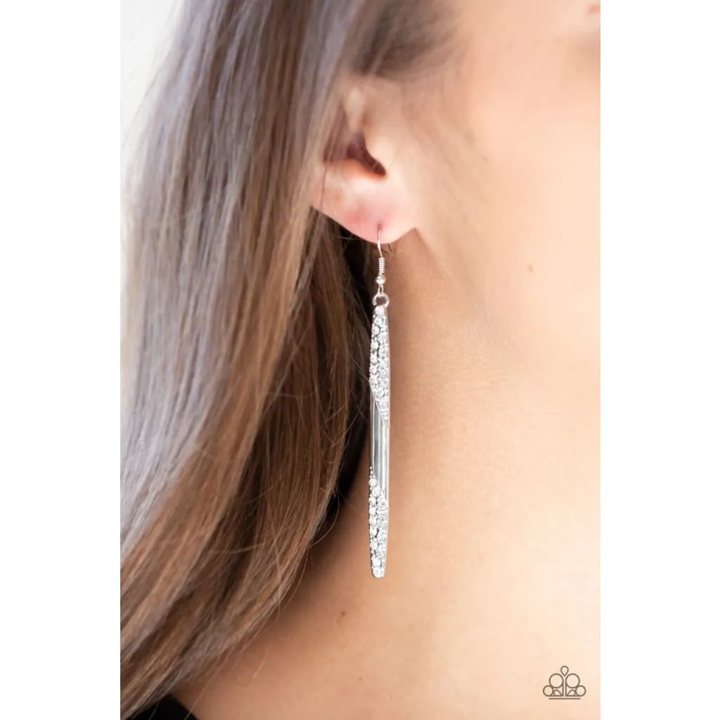 Paparazzi Award Show Attitude - White Rhinestone Earrings