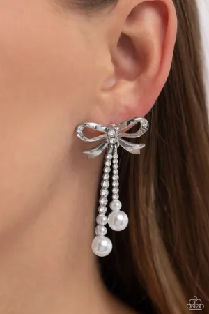 Paparazzi Earring ~ Bodacious Bow - White