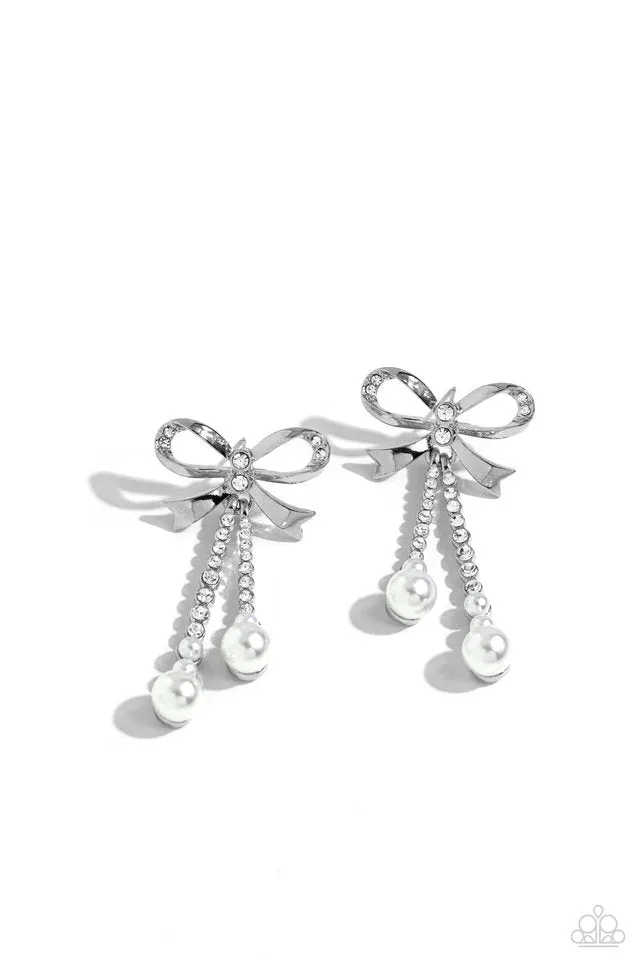 Paparazzi Earring ~ Bodacious Bow - White