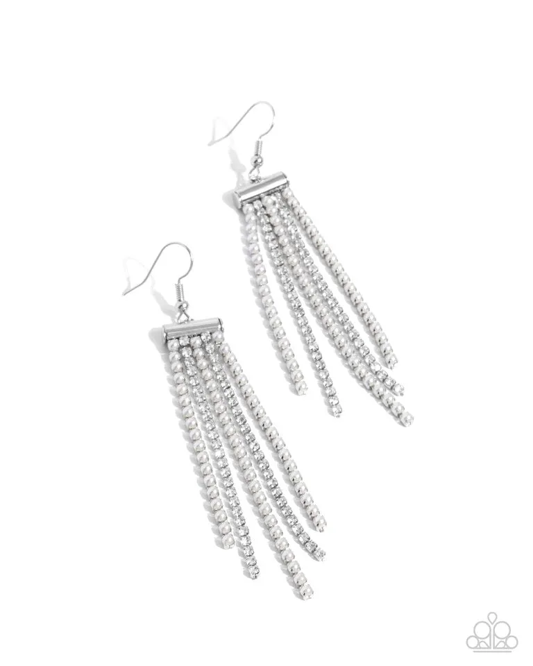 Paparazzi Earring ~ Tapered Team - White