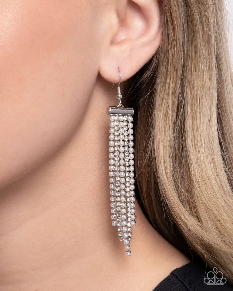 Paparazzi Earring ~ Tapered Team - White