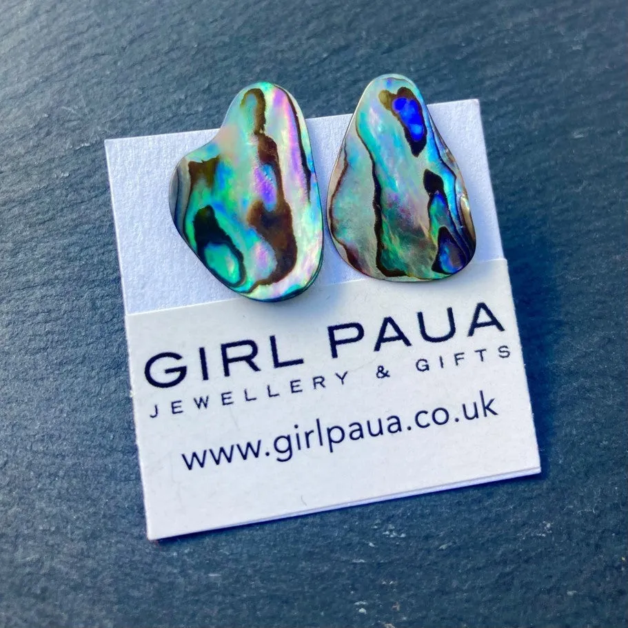 Paua Shell Natural Shape Stud Earrings - by Mhairi Sim - Girl Paua