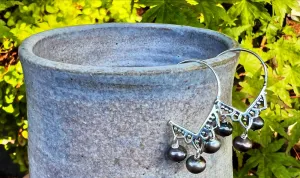 Peacock Pearl and Sterling Silver Ornate Hoop Earrings