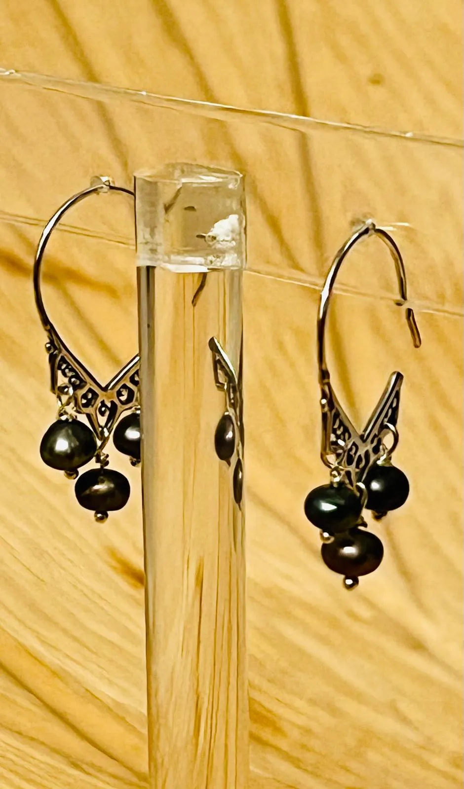 Peacock Pearl and Sterling Silver Ornate Hoop Earrings