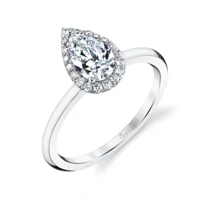 Pear Shaped Solitaire Halo Engagement Ring - Elsie 14k Gold White