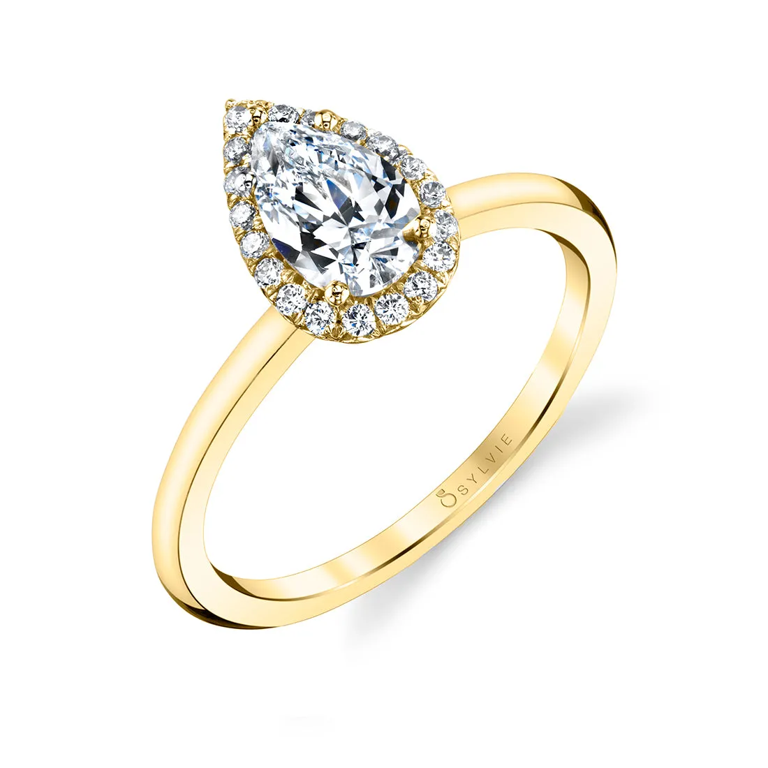 Pear Shaped Solitaire Halo Engagement Ring - Elsie 18k Gold Yellow