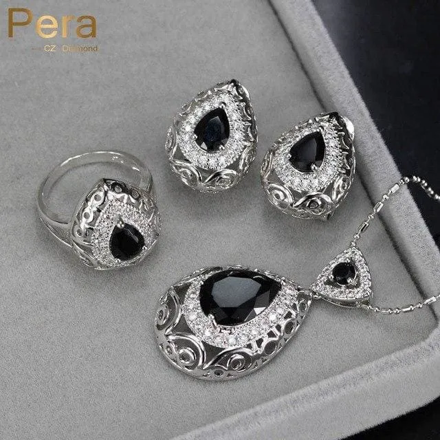 Pera Unique Black Crystal Stone Women Costume Jewelry