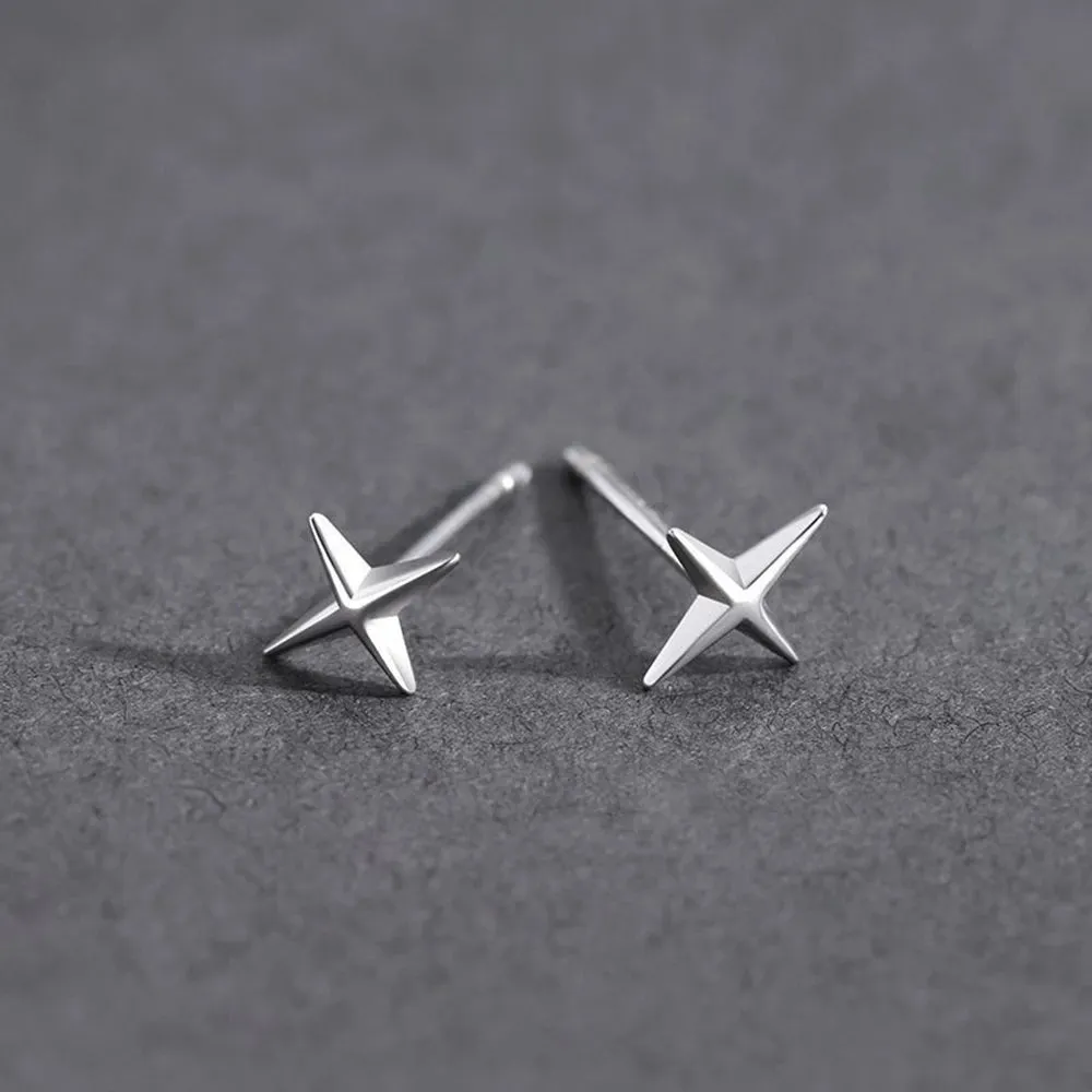 Punk Small Cross Stud Earrings for Teens Ear Piercing Star Earrings Women Men Pierced Unusual Party Earrings Jewelry