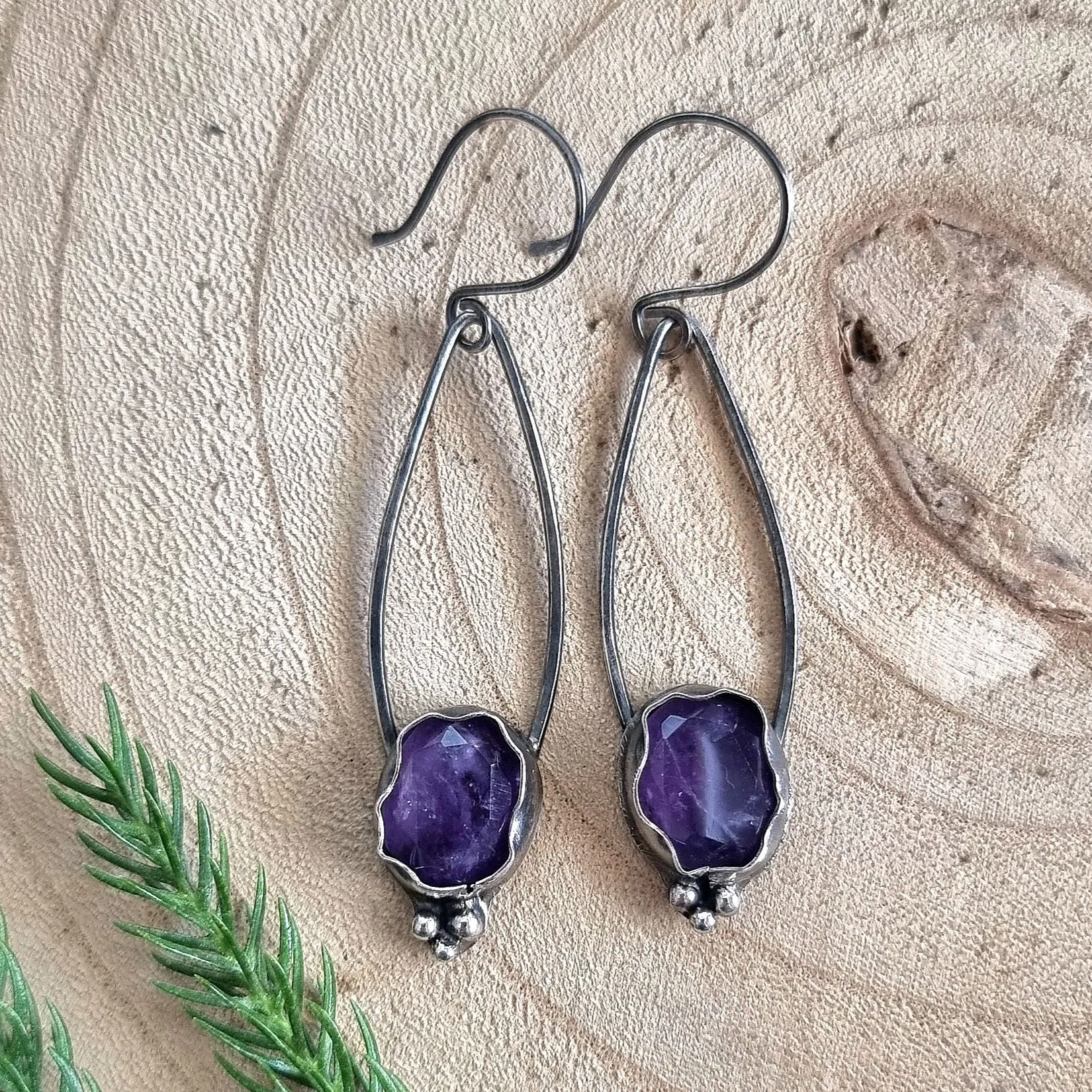 Purple Stone Drop Earrings - Amethyst Gemstone Dangle Earrings