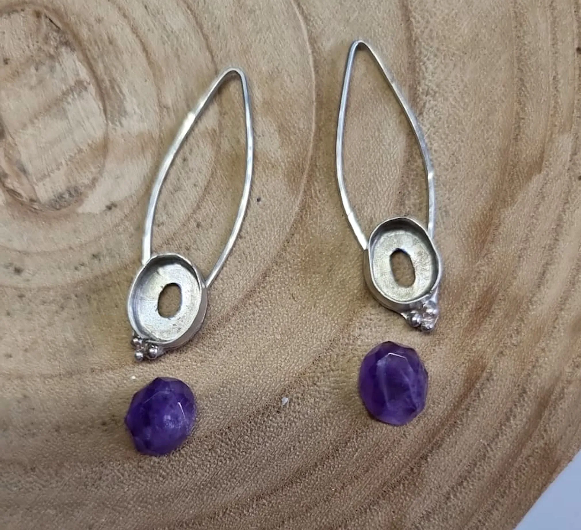 Purple Stone Drop Earrings - Amethyst Gemstone Dangle Earrings