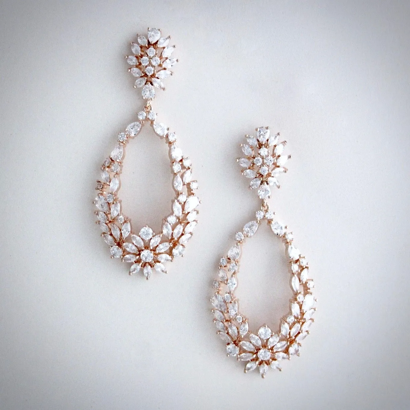 "April" - Cubic Zirconia Bridal Earrings - Available in Silver and Rose Gold