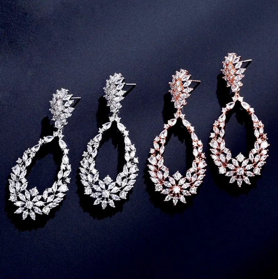 "April" - Cubic Zirconia Bridal Earrings - Available in Silver and Rose Gold