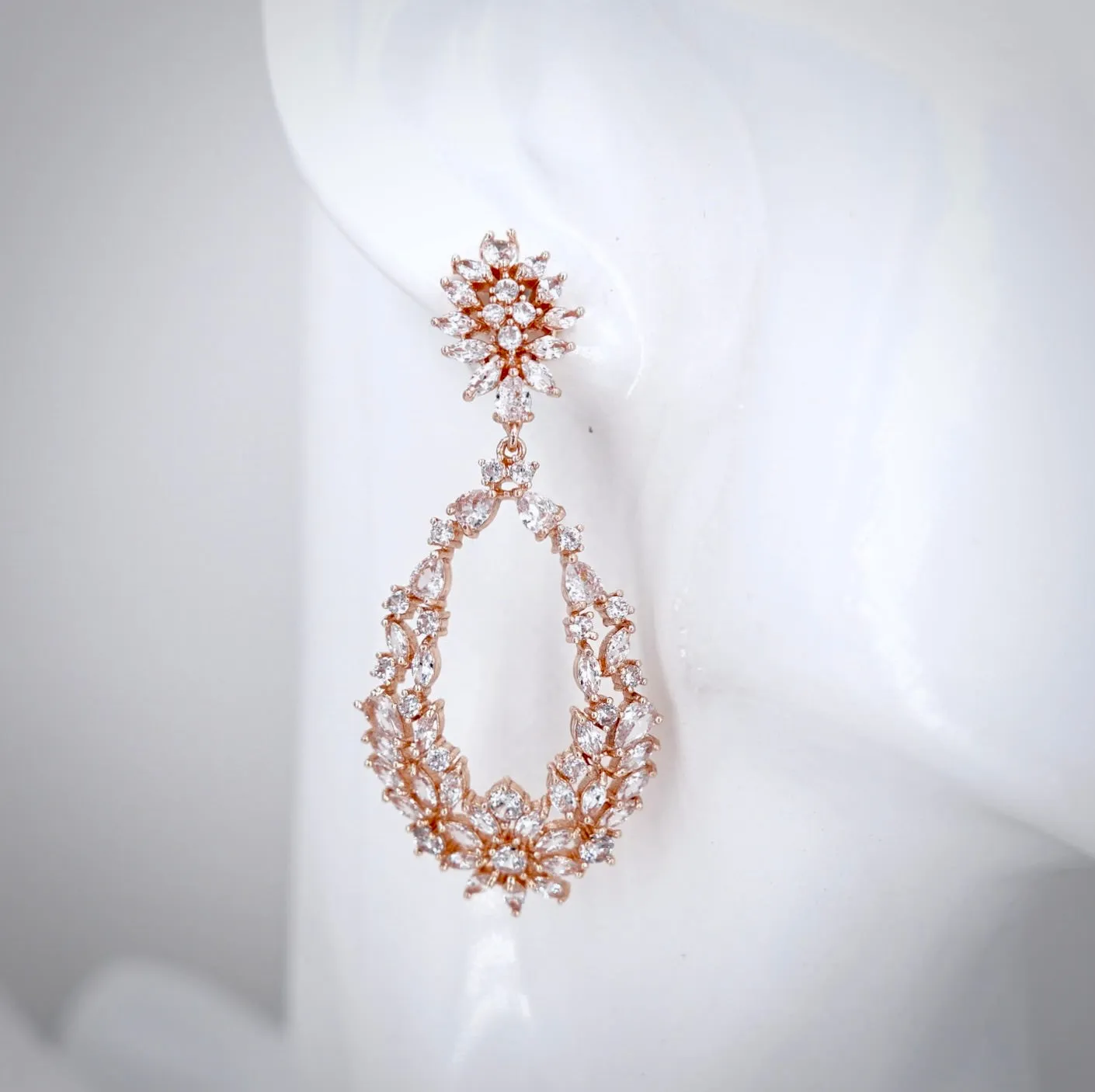 "April" - Cubic Zirconia Bridal Earrings - Available in Silver and Rose Gold