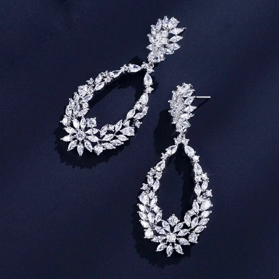 "April" - Cubic Zirconia Bridal Earrings - Available in Silver and Rose Gold