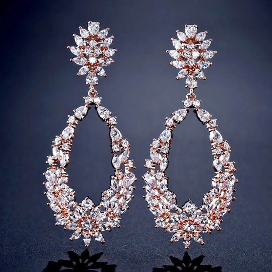 "April" - Cubic Zirconia Bridal Earrings - Available in Silver and Rose Gold