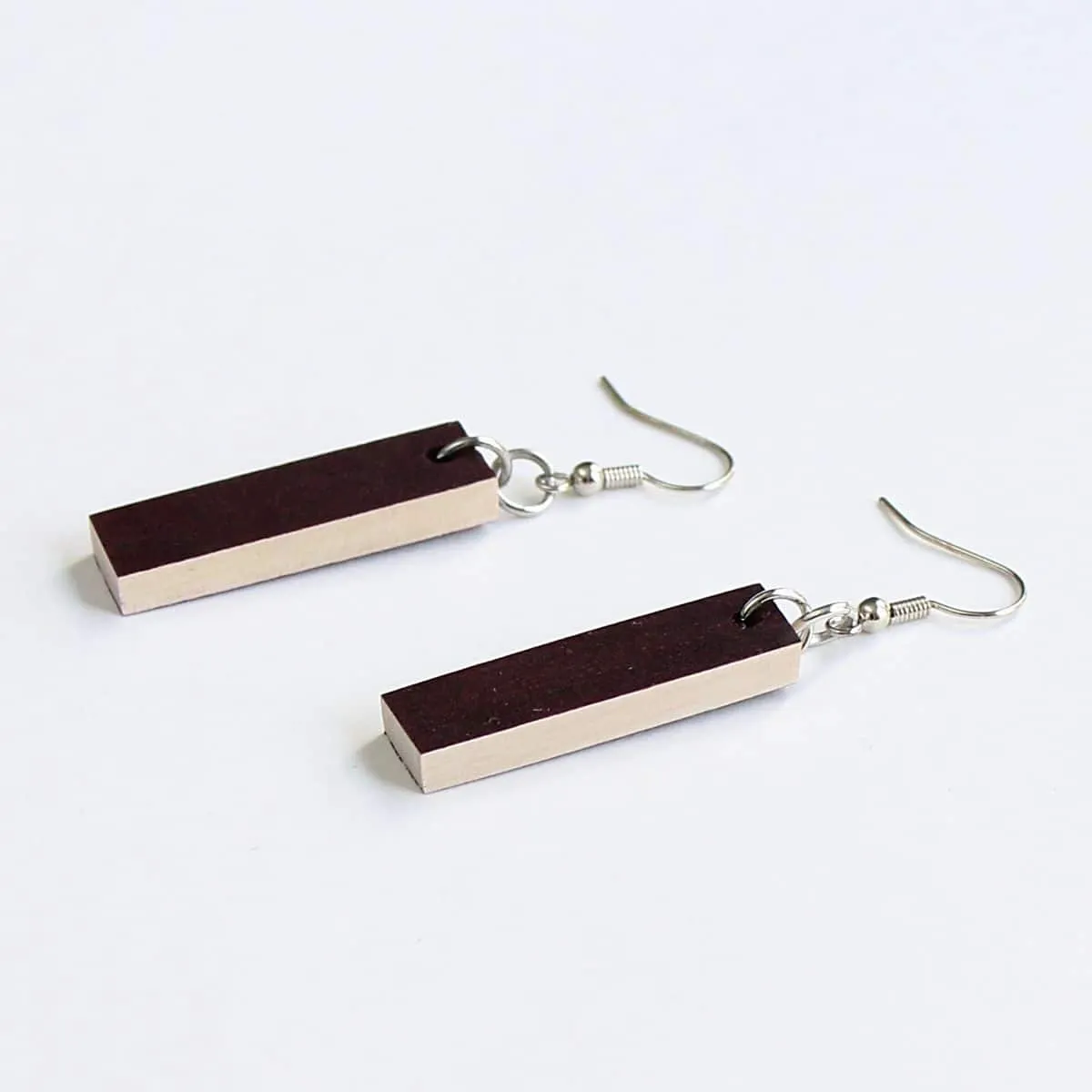 Rectangular Dangle Wooden Earrings in Maroon