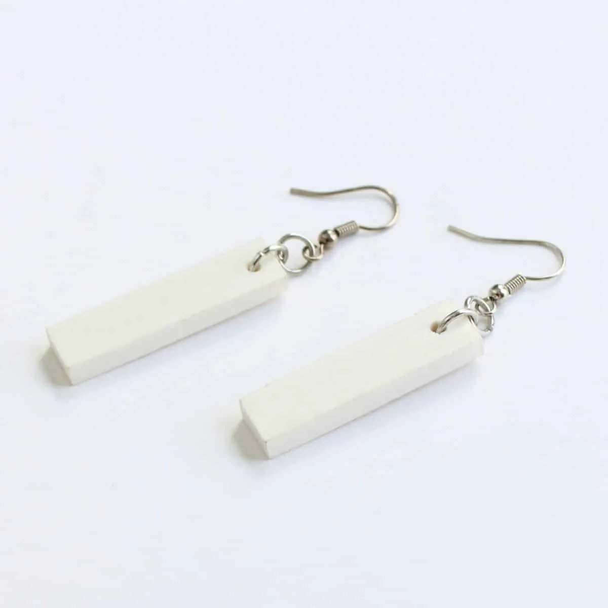 Rectangular Dangle Wooden Earrings in White