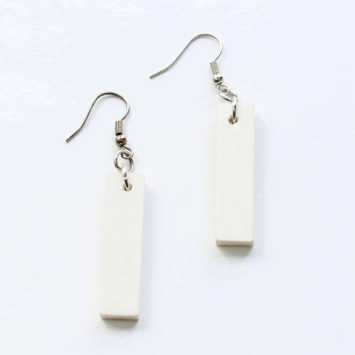 Rectangular Dangle Wooden Earrings in White