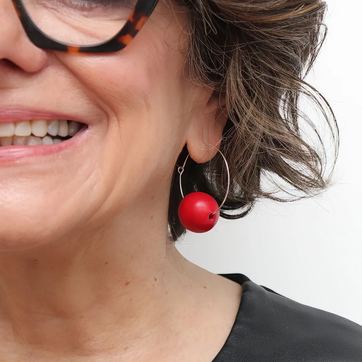 Red Ball Hoop Dangle Earring