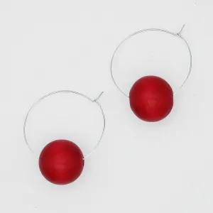 Red Ball Hoop Dangle Earring