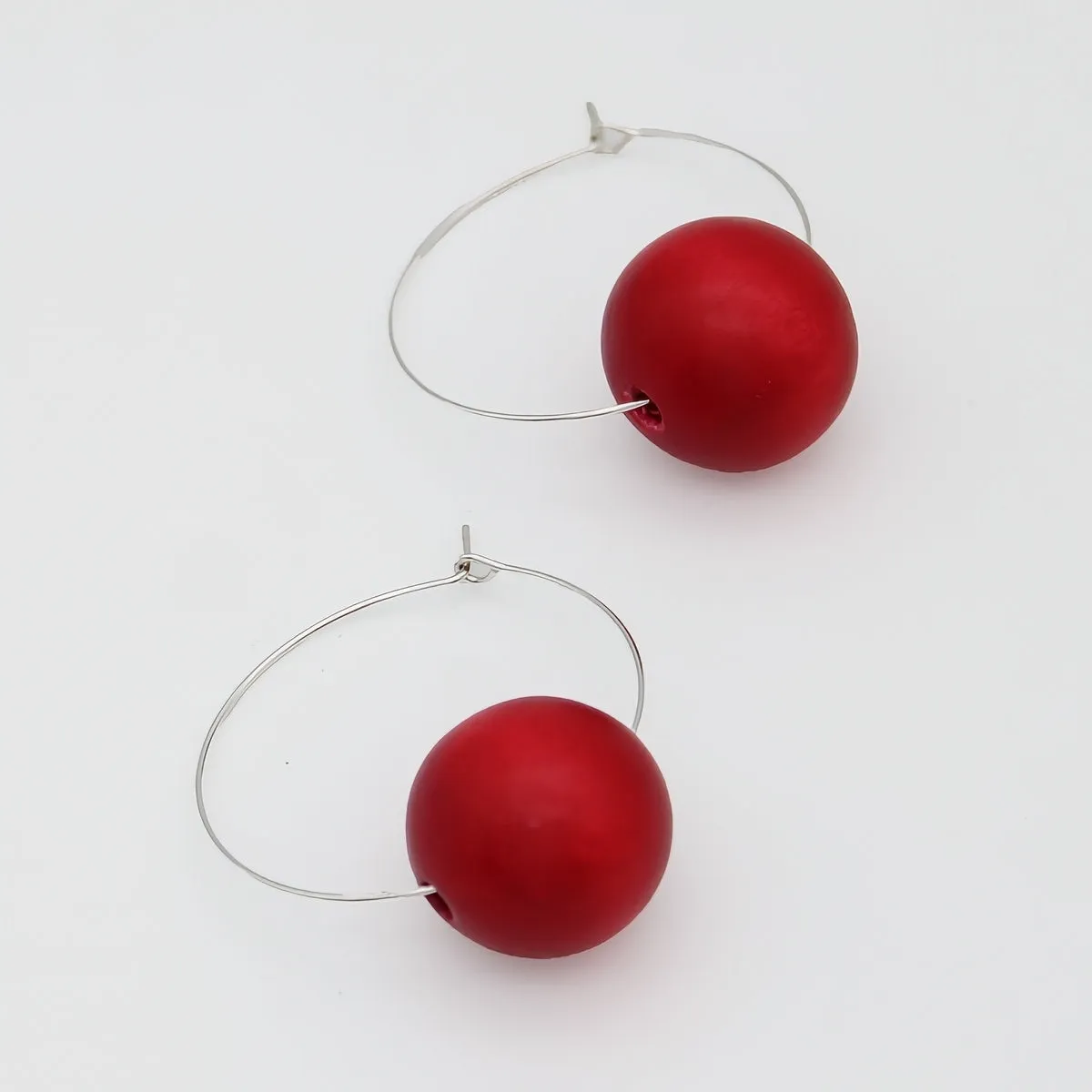 Red Ball Hoop Dangle Earring