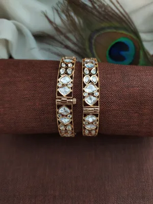 Regal Radiance - Gold Plated Moissanite Kundan Screw Bangles