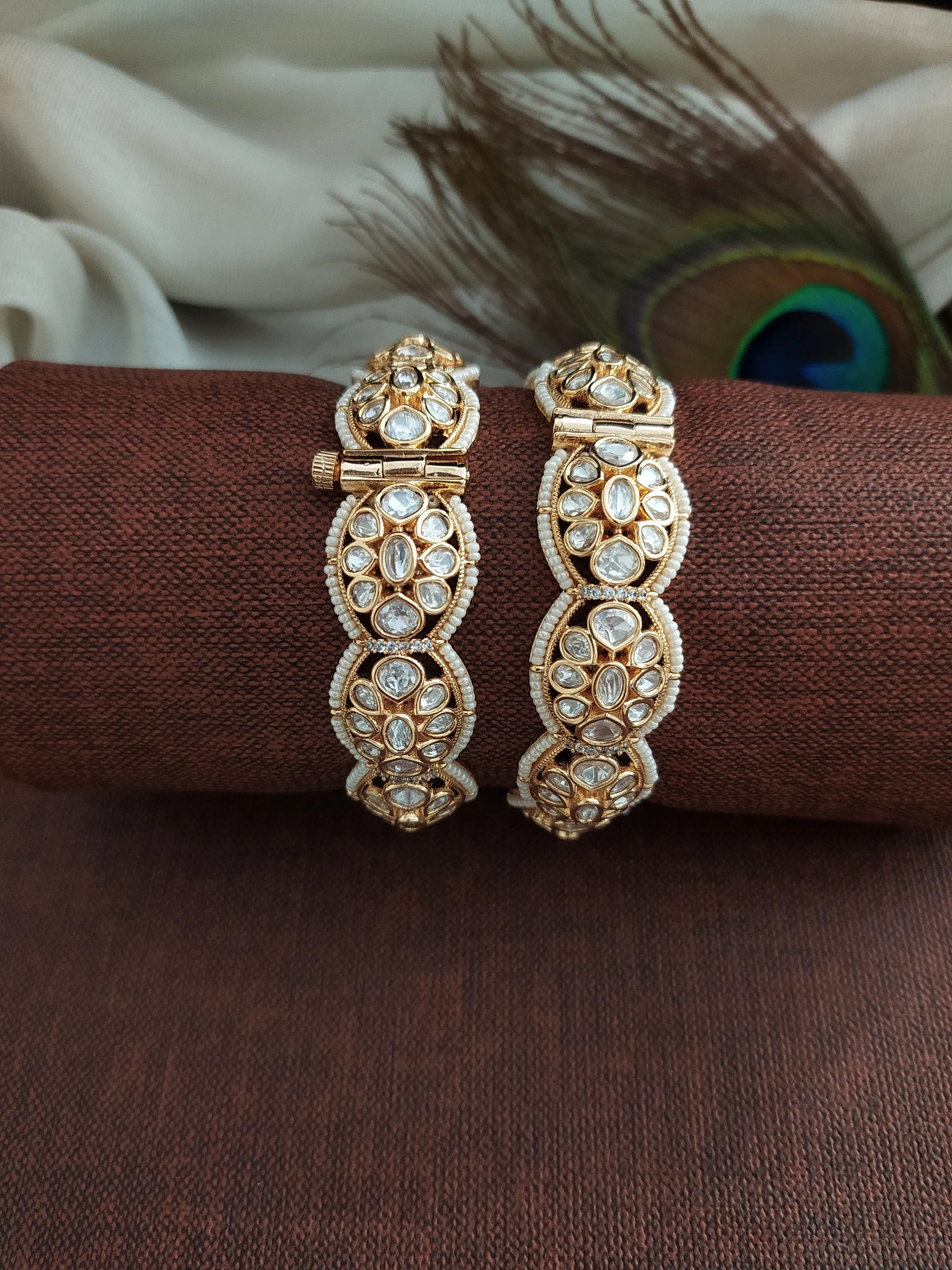 Regal Radiance Gold Plated Moissanite Stones Screw Kundan Bangles