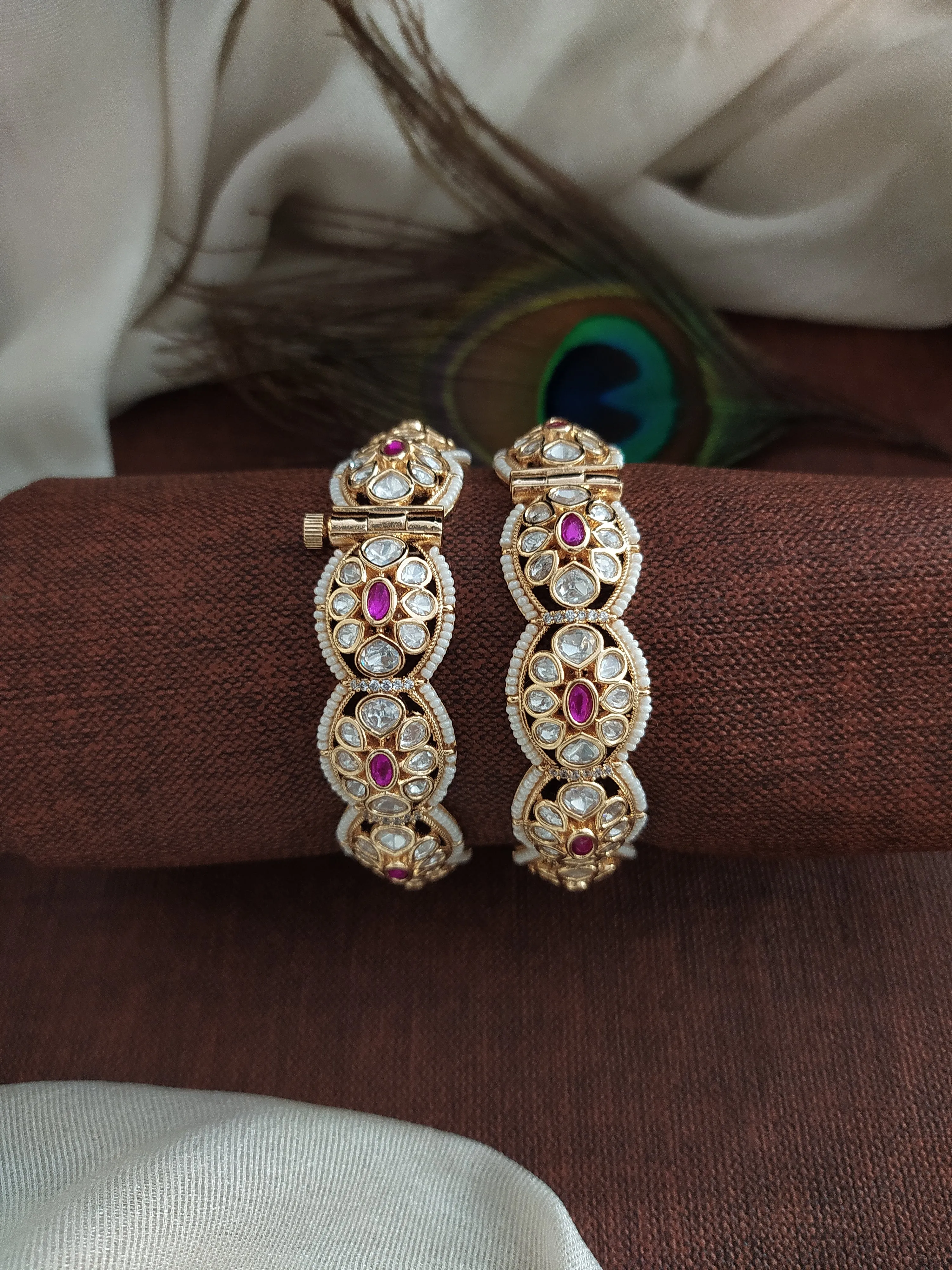 Regal Radiance Gold Plated Moissanite Stones Screw Kundan Bangles