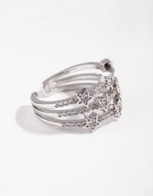 Rhodium Cubic Zirconia Triple Star Band Ring