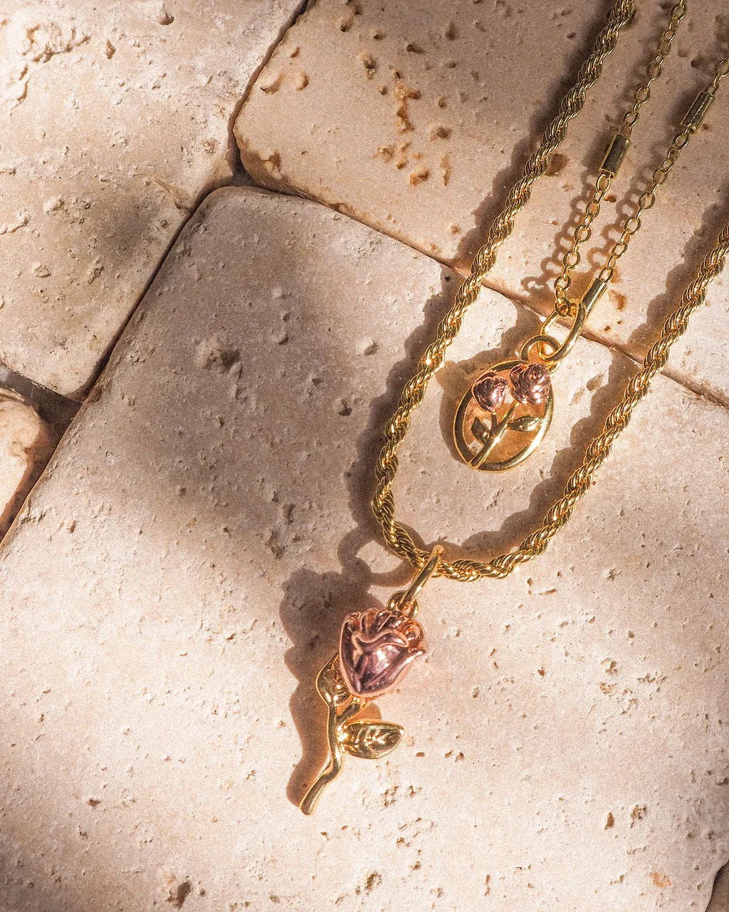 Rosa Double Charm Necklace- Gold