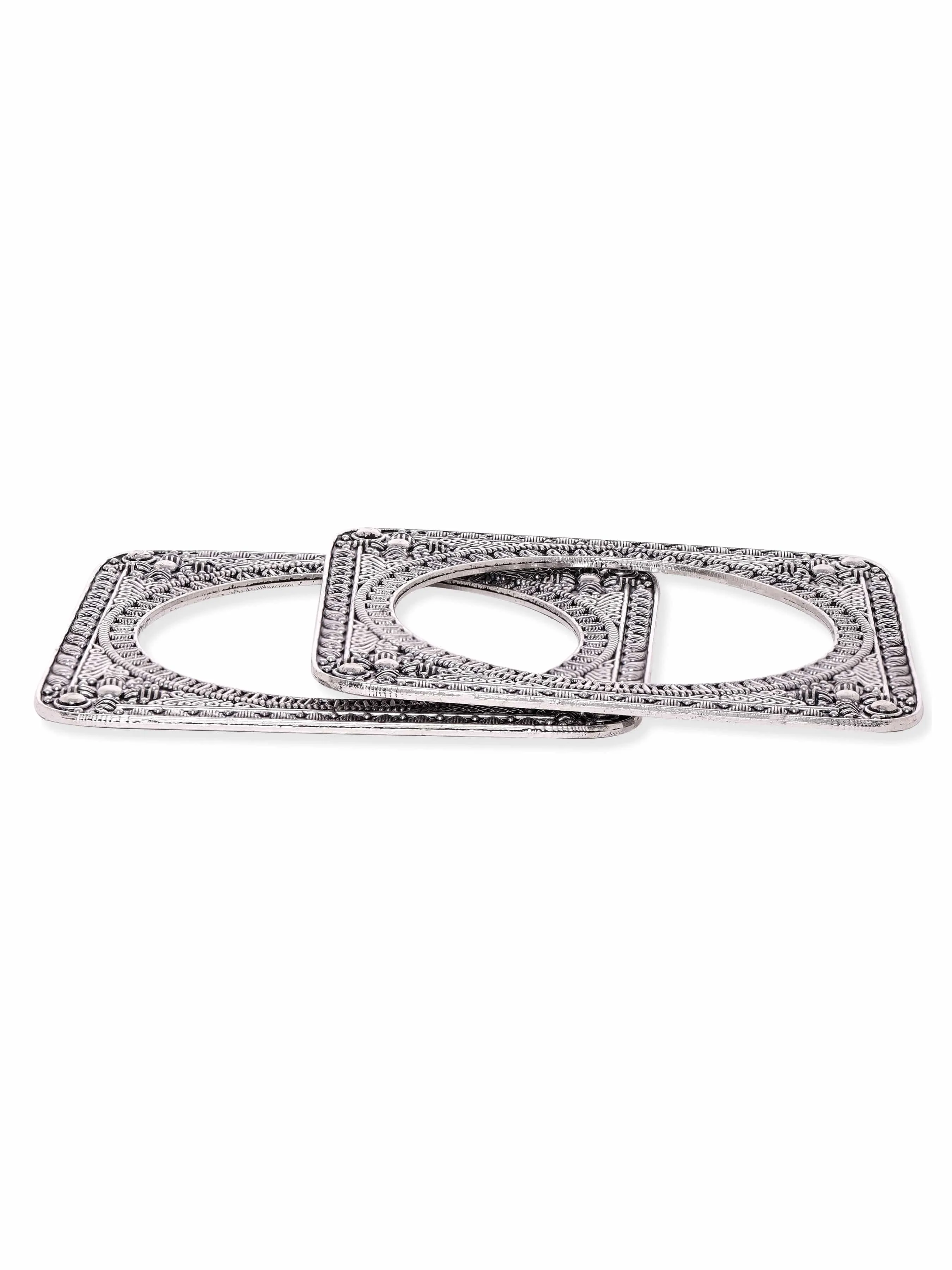 Rubans Set of 2 Square-Shaped Oxidized Silver-Plated Bangles