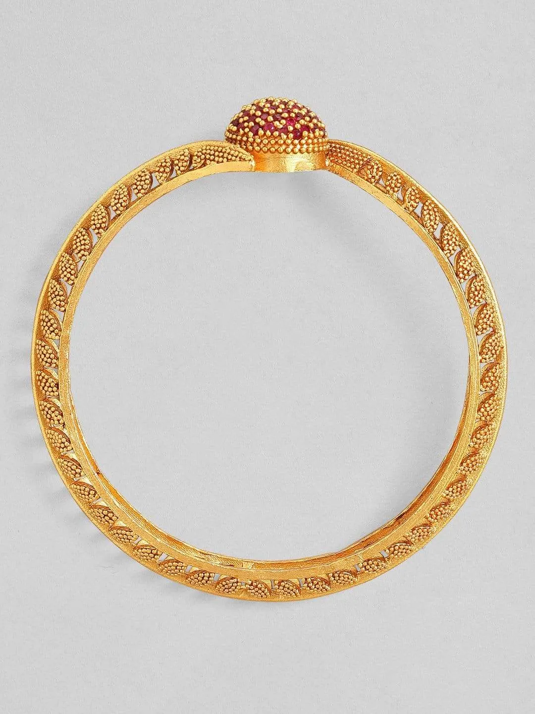 Rubans Stylish Set of 2 18K Gold Plated Ruby Studded Geru Polish Finish Traditional Bangles