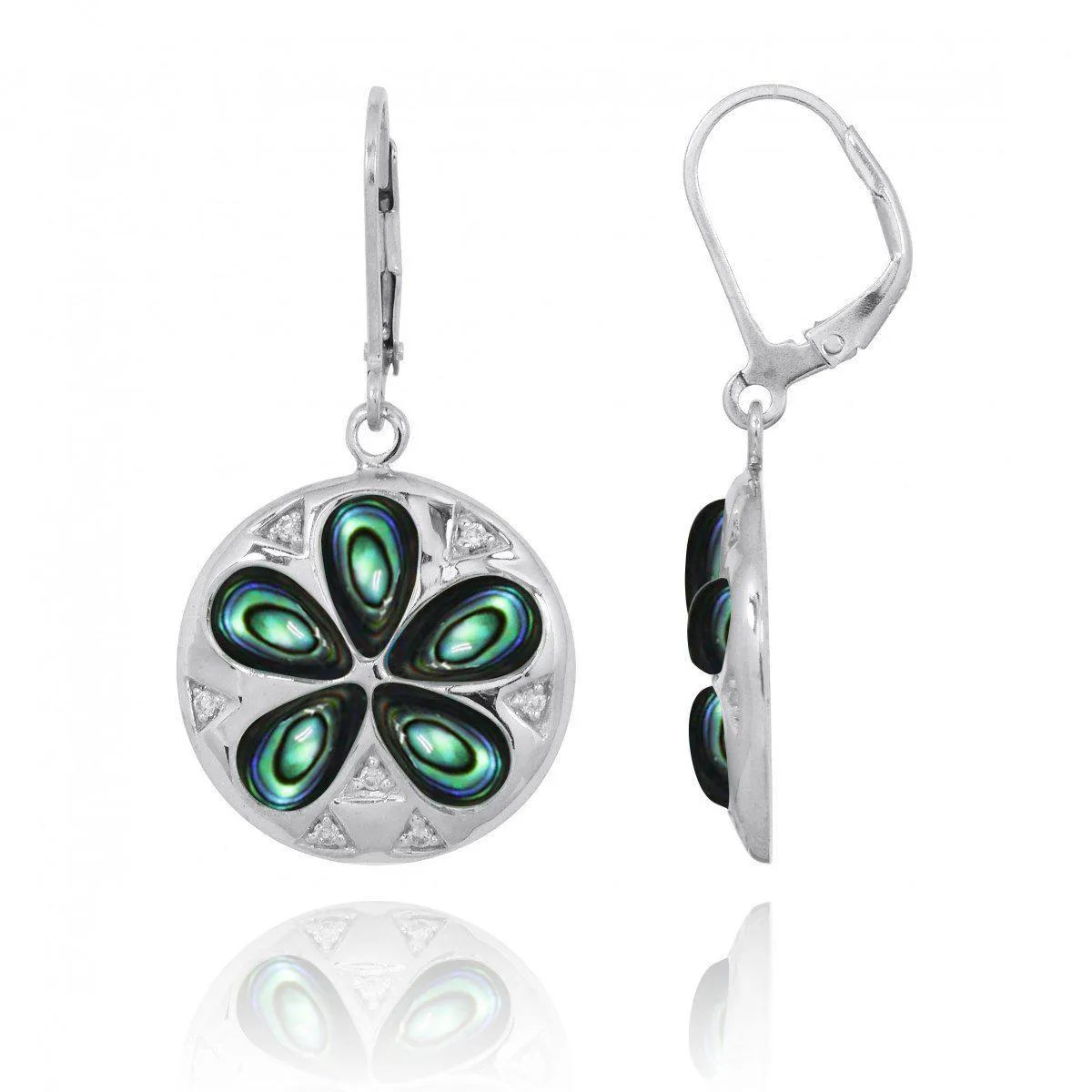 Sand Dollar Lever Back Earrings with Abalone Shell and White CZ