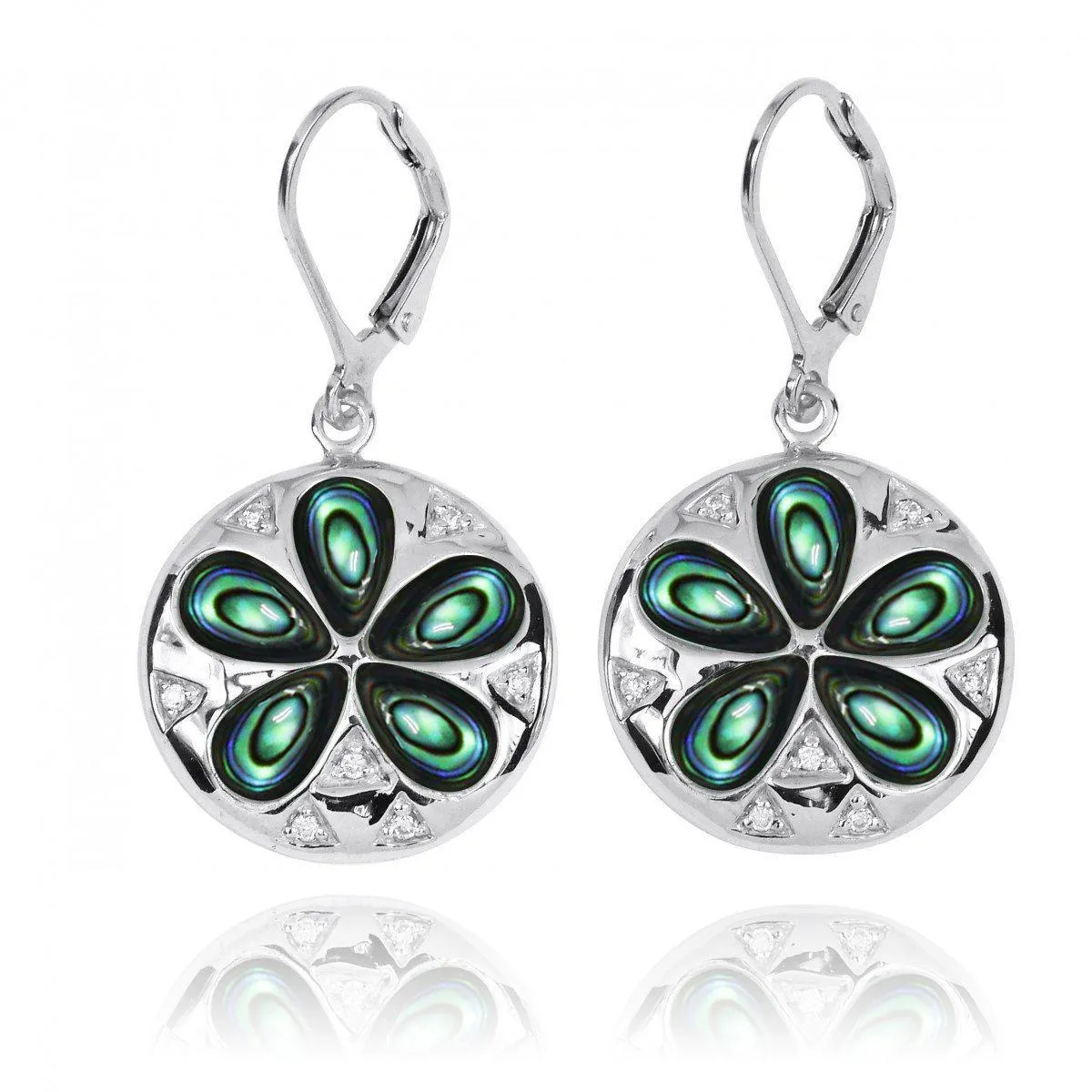 Sand Dollar Lever Back Earrings with Abalone Shell and White CZ