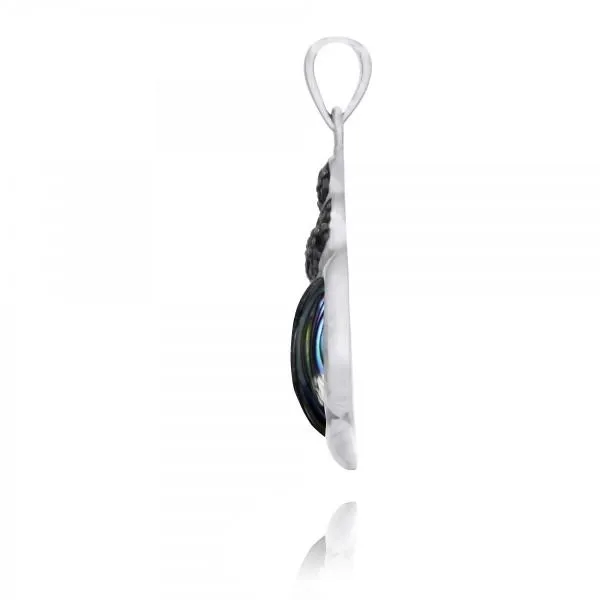 Sea Shell Pendant Necklace with Abalone Shell and Black Spinel