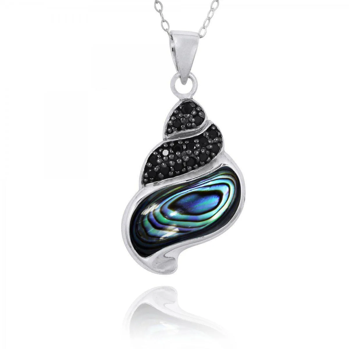 Sea Shell Pendant Necklace with Abalone Shell and Black Spinel